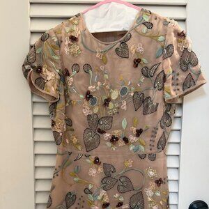 Tory Burch “Joella” Silk Organza Embroidered Floral Dress – Size 8